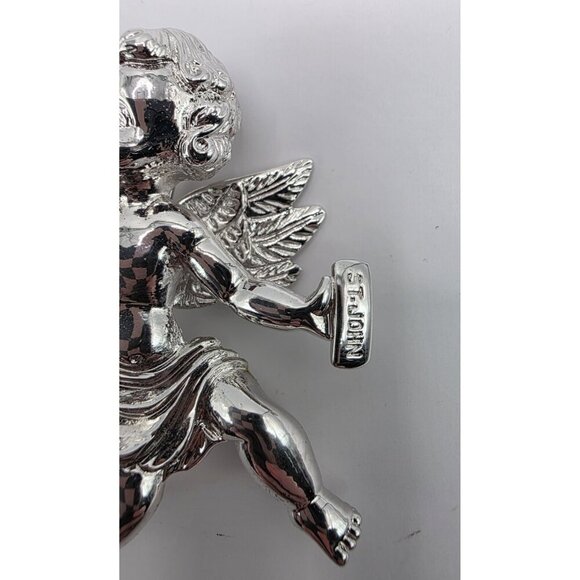 Vtg‎ St. John Cherub Angel Brooch Pin Silver Plated Double Signed 3" Christmas - Picture 11 of 13